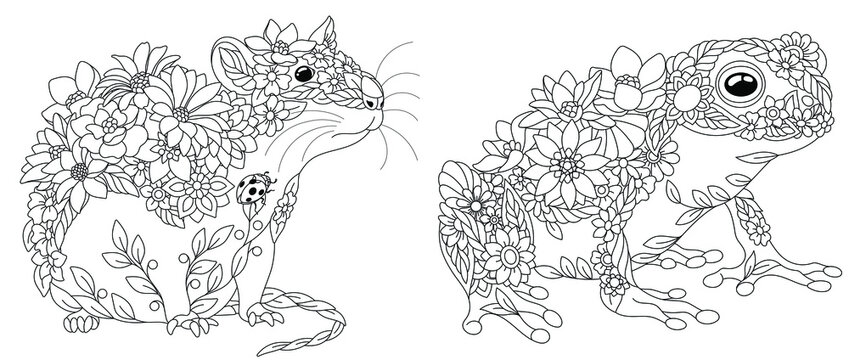 Mouse and frog coloring pages