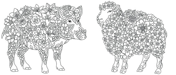 Pig and sheep coloring pages