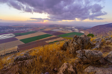 Sunrise view of the Jezreel valley from Gilboa Ridge