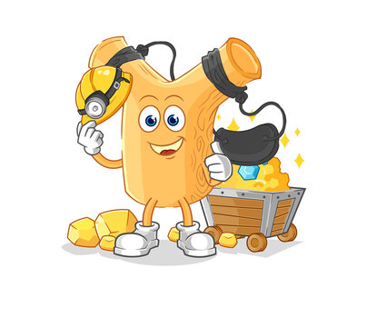 recommend clip art: slingshot miner with gold character. cartoon mascot vector