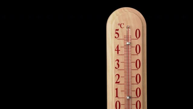 Scale of the thermometer for air goes down on a transparent background. The pyrometer shows a decrease in air temperature up to 30 degrees. It's getting colder.
