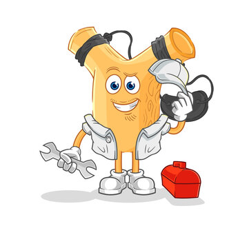 recommend clip art: slingshot mechanic cartoon. cartoon mascot vector
