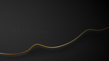 Abstract black and gold lines background. Dark wave luxury background with vector illustration.