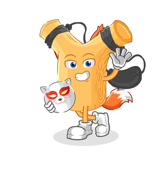 recommend clip art: slingshot japanese fox character. cartoon mascot