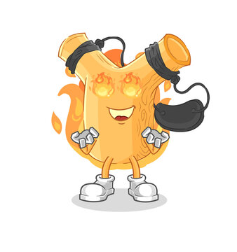 slingshot on fire mascot. cartoon vector