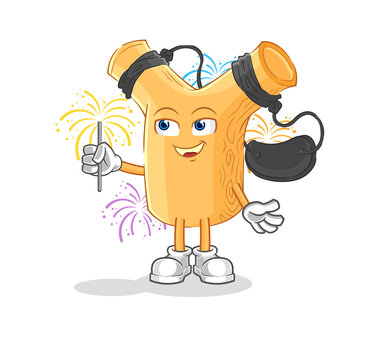 recommend clip art: slingshot with fireworks mascot. cartoon vector