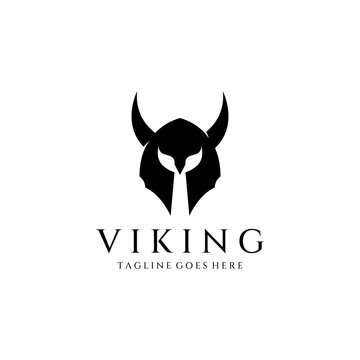 Viking warrior helmet logo with horned helmet and viking with the letter V. The logo can be used for boats, sports and others.