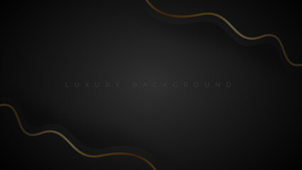 Abstract black and gold lines background. Dark wave luxury background with vector illustration.