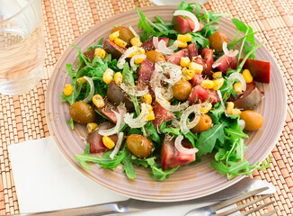 fresh vegetarian healthy vegetable salad with arugula