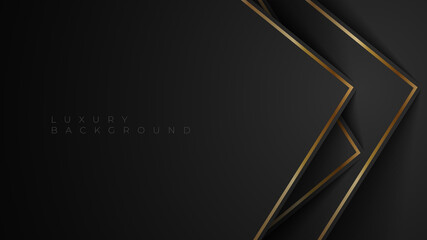 Abstract background with gold lines. Minimal luxury concept. Dark overlap shape with golden lines
