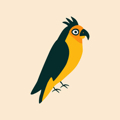 Funny colorful parrot hand drawn vector illustration. Cute exotic macaw bird in flat style for kids logo or icon.