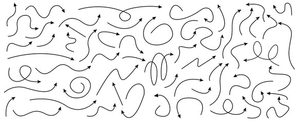 Hand drawn arrows set. Sketch curved. Doodle arrows