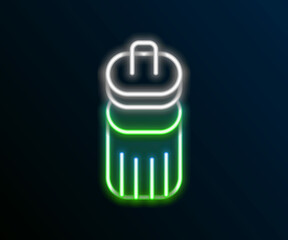 Glowing neon line Trash can icon isolated on black background. Garbage bin sign. Recycle basket icon. Office trash icon. Colorful outline concept. Vector