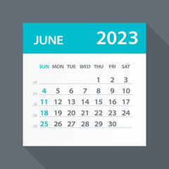 June 2023 Calendar Green Leaf - Vector Illustration