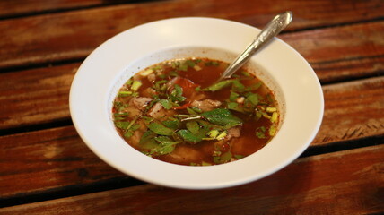soup with beef  tom yum , food, side dish