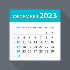 December 2023 Calendar Green Leaf - Vector Illustration