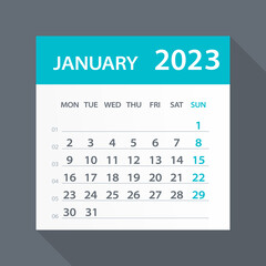 January 2023 Calendar Leaf - Vector Illustration. Week starts on Monday