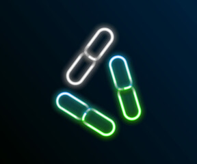 Obraz premium Glowing neon line Virus icon isolated on black background. Corona virus 2019-nCoV. Bacteria and germs, cell cancer, microbe, fungi. Colorful outline concept. Vector
