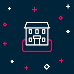 Line School building icon isolated on blue background. Colorful outline concept. Vector