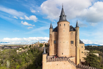 Aerial view of Segovia Alcazar, famous landmark in Segovia, Spain. High quality photography. 