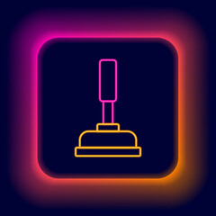 Glowing neon line Rubber plunger with wooden handle for pipe cleaning icon isolated on black background. Toilet plunger. Colorful outline concept. Vector