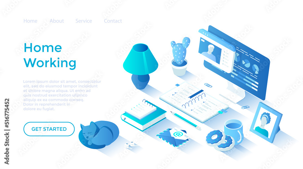 Poster home working. remote workplace. freelancing concept. visual online communication via video conferenc