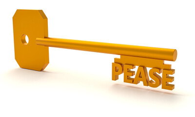 Peace conceptual. Word PEACE on gold key