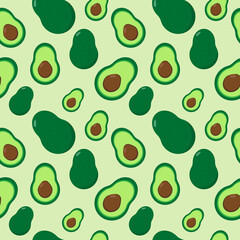 Fresh Avocado Pattern Background. Healthy Food. Seamless. Vector Illustration