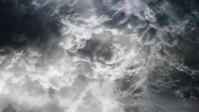 POV  thunderstorm in the cumulus clouds in the dark sky