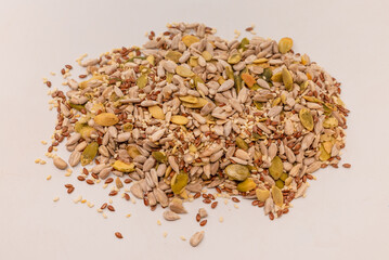 Mix of seeds for a salad. A pile of mixed seeds.
