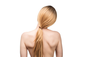 Naklejka premium Woman backside, beautiful woman with ombre hair isolated on a white.