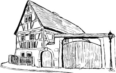 sketch of an old farmbuilding in Dresden, Saxony, germany