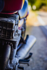 Close up of motorcycle on the N2 route in Portugal