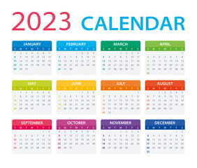 2023 Calendar - vector illustration. Week starts on Sunday