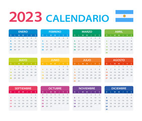 Vector template of color 2023 calendar - Argentinian version