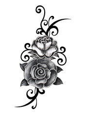 Art fancy rose tattoo. Hand drawing on paper.