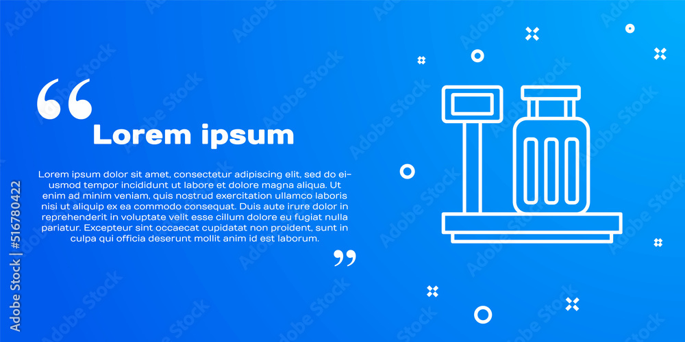 Poster white line scale with suitcase icon isolated on blue background. logistic and delivery. weight of de
