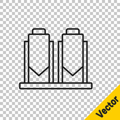 Black line Traditional brewing vessels in brewery icon isolated on transparent background. Beer brewing process. Distillery plant, brewery. Vector