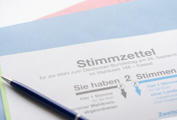 German ballot papers for the political elections in Germany for casting the first vote and the second vote