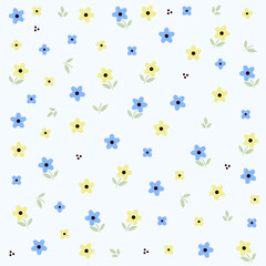 Fototapeta na wymiar Daisy blue yellow flowers pattern background nature wrapping paper or textile design