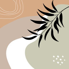 Boho art natural color Hand drawn abstract shapes and leaf wallpaper background Vector