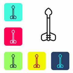 Black line Arrow icon isolated on white background. Set icons in color square buttons. Vector