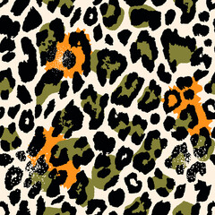 Leopard pattern design funny drawing seamless pattern. animal skin design Jaguar, cheetah, panther fur. Poster or t-shirt textile graphic design wallpaper, wrapping paper.