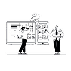 Online Shopping concept and delivery of goods through online form illustrations. Perfect for web design, banner, mobile app, landing page. Vector flat illustration