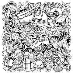 Fototapeta premium Diving cartoon vector doodles illustration.