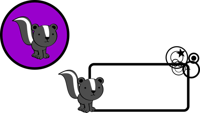 cute standing skunk character cartoon sticker and billboard set illustration in vector format