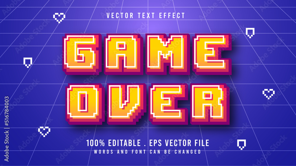 Wall mural game over pixel 3d editable text effect font style