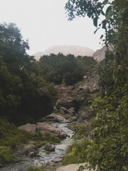 River from the Atlas mountains in the Imlil region. Picture with grain giving an old vibe.