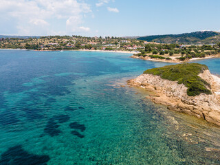 Aerial view of Kastri beach in Greece during summer holiday season