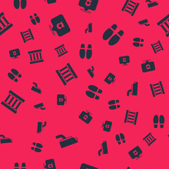 Set Security camera, Police badge, Prison window and Footsteps on seamless pattern. Vector